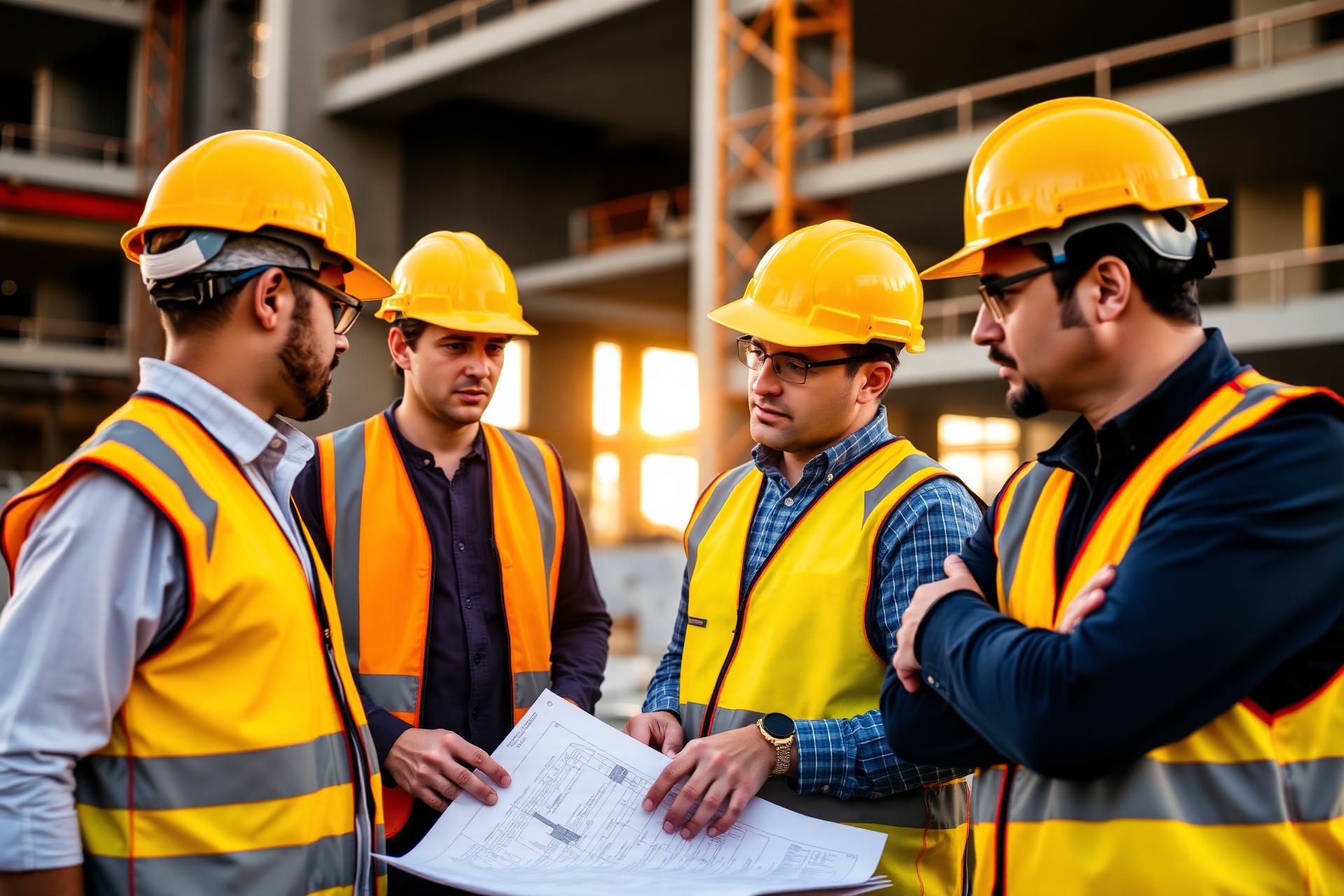 Équipe de construction avec casques de sécurité sur un chantier